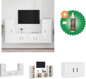 vidaXL 4-delige Tv-meubelset bewerkt hout wit - Kast - Inclusief Houtreiniger en verfrisser
