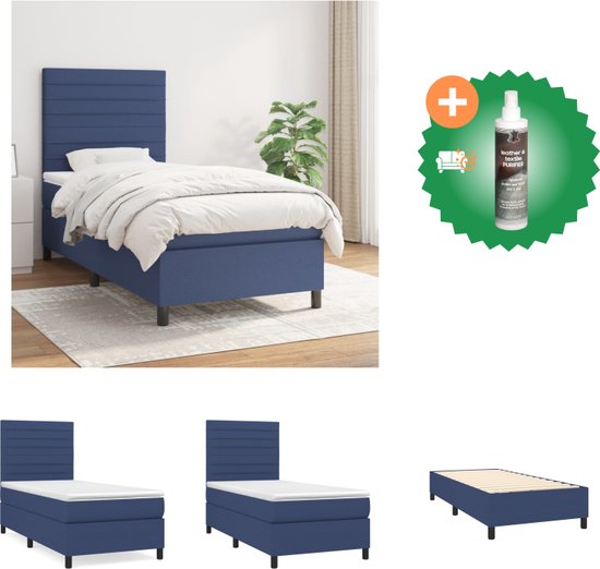 vidaXL Boxspring met matras stof blauw 100x200 cm - Bed - Inclusief Reiniger