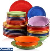 CasaVibe Service de table – 36 pièces – 12 personnes – Céramique – Luxe – Service d'assiettes – Assiettes plates – Assiettes à dessert – Différentes couleurs