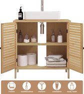 Armoire de salle de bain en Bamboe avec 2 Portes 60 x 30 x 60 cm, meuble de rangement sous évier pour salon, chambre à coucher – Armoires de salle de bain hautes