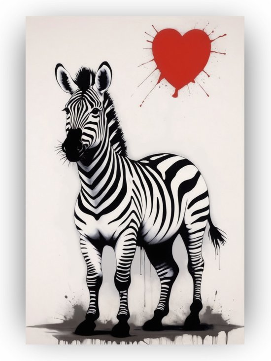Zebra Banksy stijl poster - Banksy muurdecoratie - Muurdecoratie zebra - Vintage poster - Poster slaapkamer - Schilderijen & posters - 40 x 60 cm