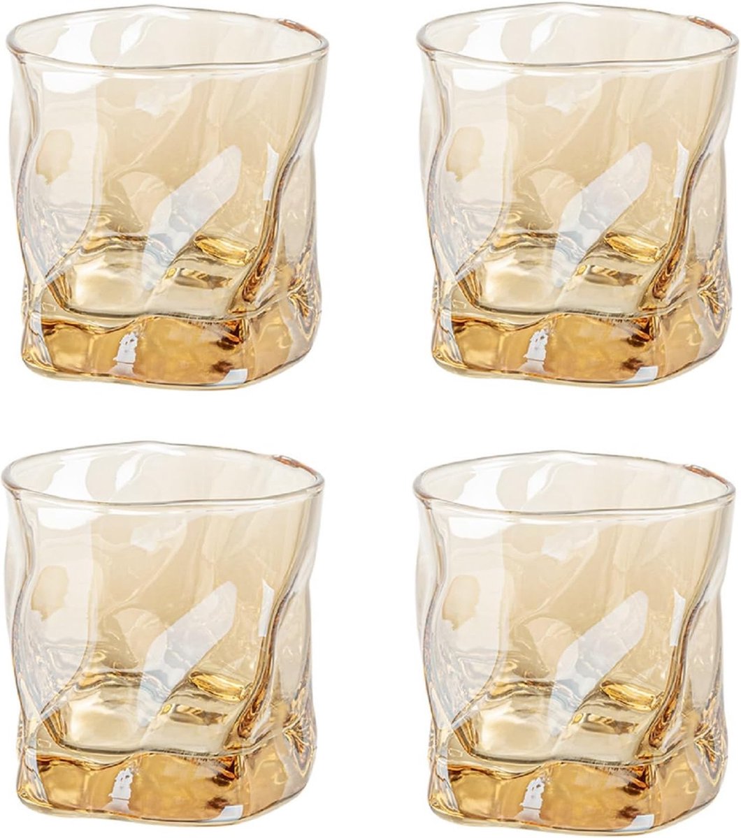 Whiskeyglazen waterglazen set van 4 kristalglazen set van 200 ml waterglazen set drinkglazen sapglazen cocktailglazen transparante glazen voor sap water cocktails koude dranken (goud)
