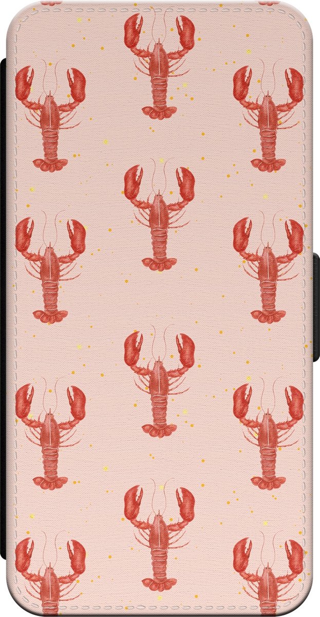 Leuke Telefoonhoesjes - Bookcase hoesje geschikt voor iPhone 14 Pro - Lobster - Wallet case met pasjeshouder - Print / Illustratie - Roze