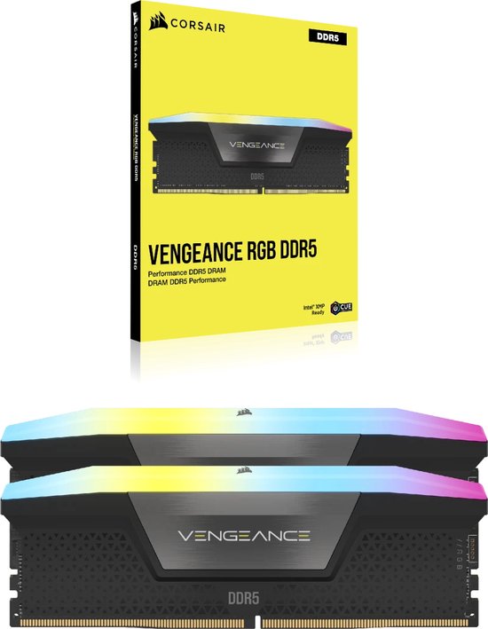 Corsair Vengeance RGB - Geheugen - DDR5 - 96 GB: 2 x 48 GB - 288-PIN - 4800 MHz / PC5-38400 - CL30 - 1.25V - Overclock PMIC - XMP 3.0 - zwart