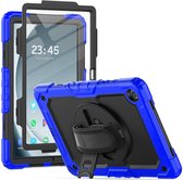 Hoes met ingebouwde Screenprotector Geschikt voor Samsung Galaxy Tab A9 Plus | Inclusief 360° Draaibare Handriem en Schouderriem | Extreme bescherming | Ideaal voor zakelijk gebruik | Blauw
