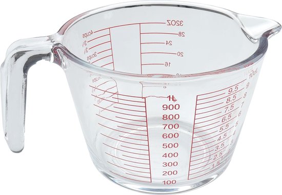 tasse à mesurer en verre, tasse à mesurer inclinée, pichet transparent (1000 ml)