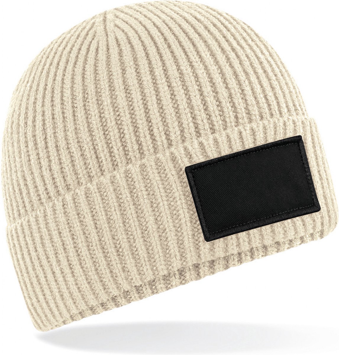 Beechfield Trendy muts met patch B442R - Oatmeal / Black - One size