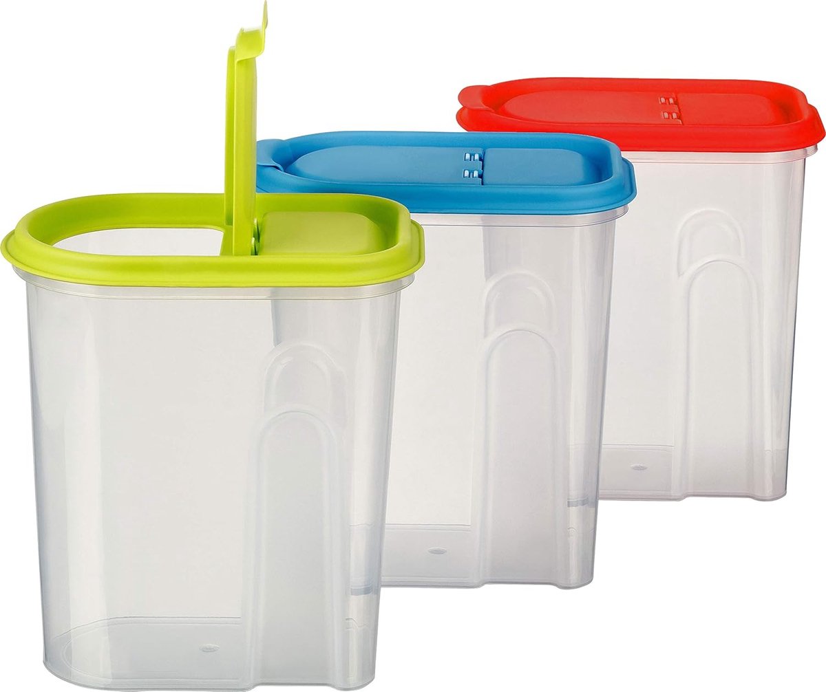cornflakes bulkdoos grote voorraaddoos 2 liter set van 3 groen/blauw/rood