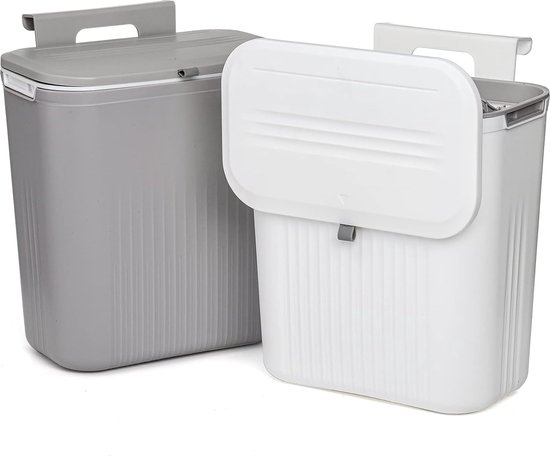 thumbnail: Stonespace Hangende Prullenbak 12L Met Deksel - Compact & Geurvrij Voor Keuken Of Badkamer
