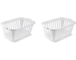 Plasticforte Wasmand - 2x stuks - wit - kunststof - 40 liter - 60 x 40 x 26 cm - manden voor wasgoed - opbergmand