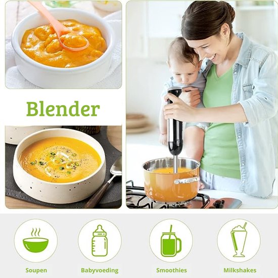 Staafmixer Elektrisch - Set - 4 in 1 - Inclusief Hakmolen, Garde, Blender, 700 ml Maatbeker, Pureerstaaf - 20 Traploze Snelheden - 1000W - Roestvrij Staal - Zwart van Thuys — afbeelding 4