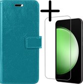 Hoes Geschikt voor Samsung S23 FE Hoesje Bookcase Hoes Flip Case Book Cover Met Screenprotector - Hoesje Geschikt voor Samsung Galaxy S23 FE Hoes Book Case Hoesje - Turquoise