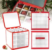 Opbergdozen voor kerstballen, set van 2 stuks, 128 vakken, uitneembare inlegvakken, elk 34,5 x 34,5 x 34 cm, semi-transparant-rood