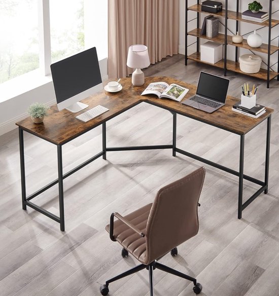 COSTWAY Bureau L-vorm, hoekbureau met toetsenbordblad, kast en 2 laden
