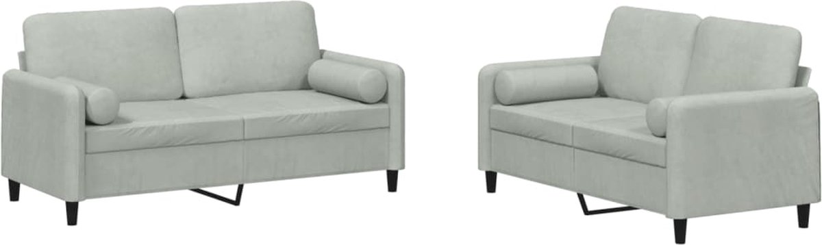 vidaXL - 2-delige - Loungeset - met - kussens - fluweel - lichtgrijs