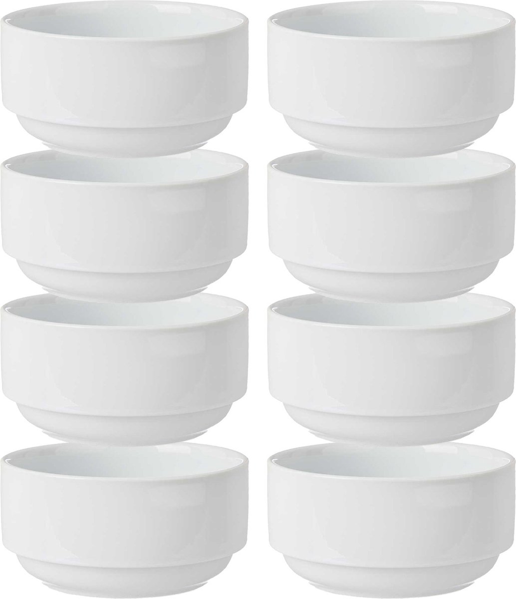 Vivalto Kommetjes/serveer schaaltjes/soepkommen - 8x - Sendai - porselein - D13 x H6.5 cm - ivoor wit - Stapelbaar