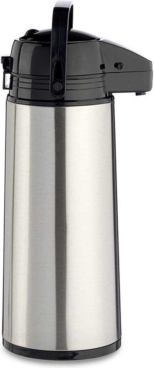 Kinvara Koffie en warme dranken thermoskan/isoleerkan - met pomp - rvs - zilver - 1,9 liter - 35 cm - Koffiekan
