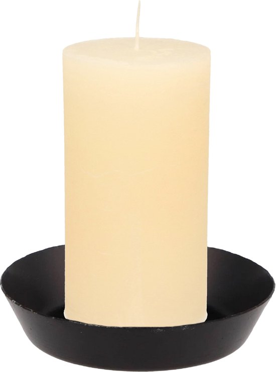 Bougeoir/mini bol pour bougie pilier - 2x - noir - métal - D10 x 2 cm