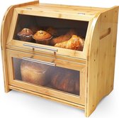 Boîte à pain en Bamboe avec ventilation, grande boîte à pain, 2 étagères et fenêtre de visualisation, boîte à pain en bois pour écureuils, sandwichs, boîte à pain, boîte à pain 40 x 26 x 37 - à monter soi-même