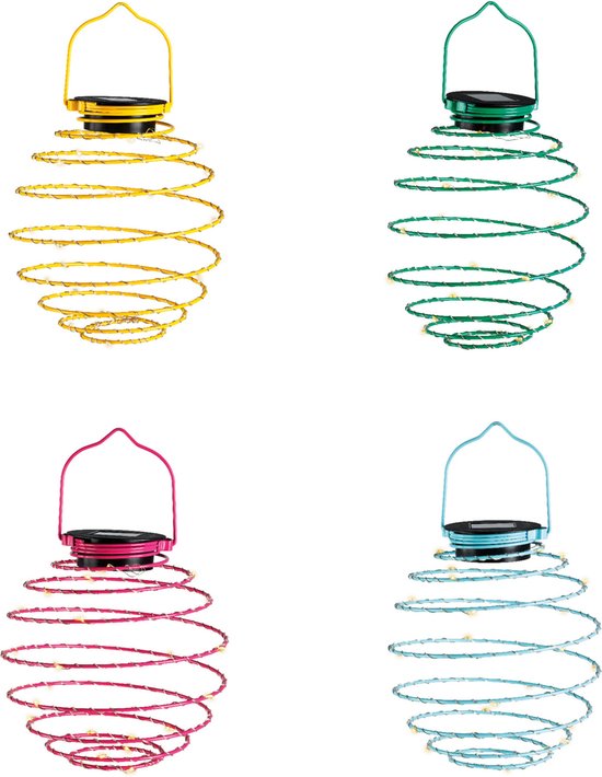 Hanglamp - set van 4 - solar verlichting - multi kleur - D16 cm - metaal - tuinverlichting