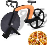 Fiets pizzasnijder - Grappige pizzaroller met antiaanbaklaag - Dubbel snijwiel met standaard - Roestvrij staal - Zwart - Dubbele pizzasnijders - Pizzames