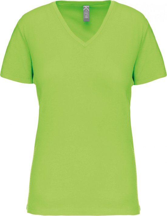 T-shirt Dames XL Kariban V-hals Korte mouw Lime 100% Katoen