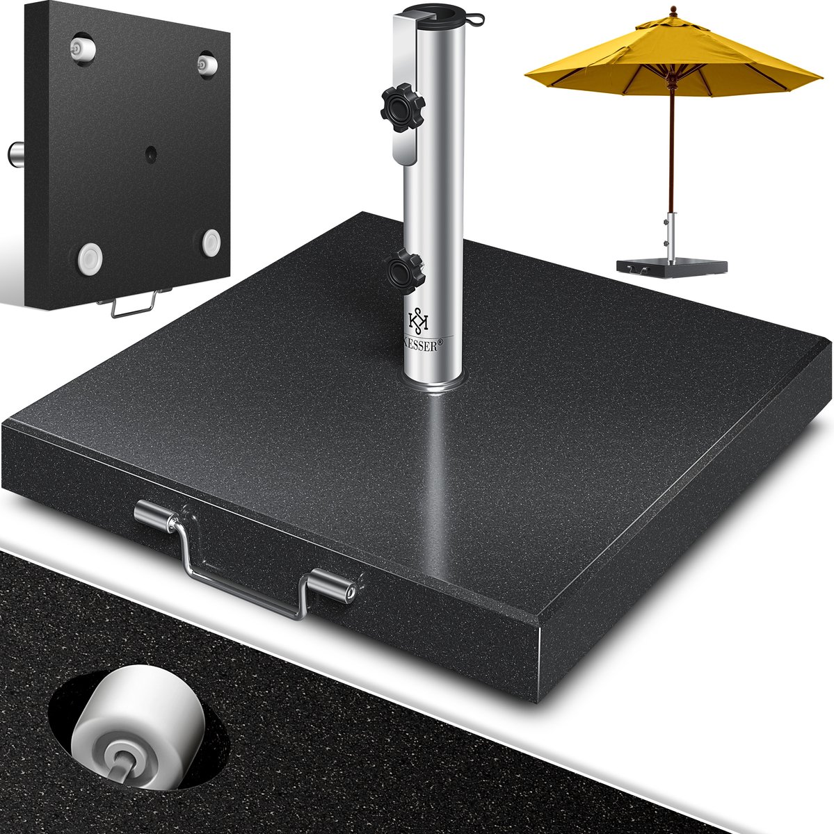 KESSER® Parasolvoet op wielen Graniet 30 kg - Parasol voet tot Ø38mm - Ø48mm verrijdbaar Vierkant 45cm x 45cm - Antraciet