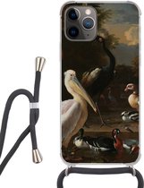 Hoesje met koord Geschikt voor iPhone 11 Pro Max - Een pelikaan en ander gevogelte bij een waterbassin - Schilderij van Melchior d'Hondecoeter - Siliconen - Crossbody - Backcover met Koord - Telefoonhoesje met koord - Hoesje met touw