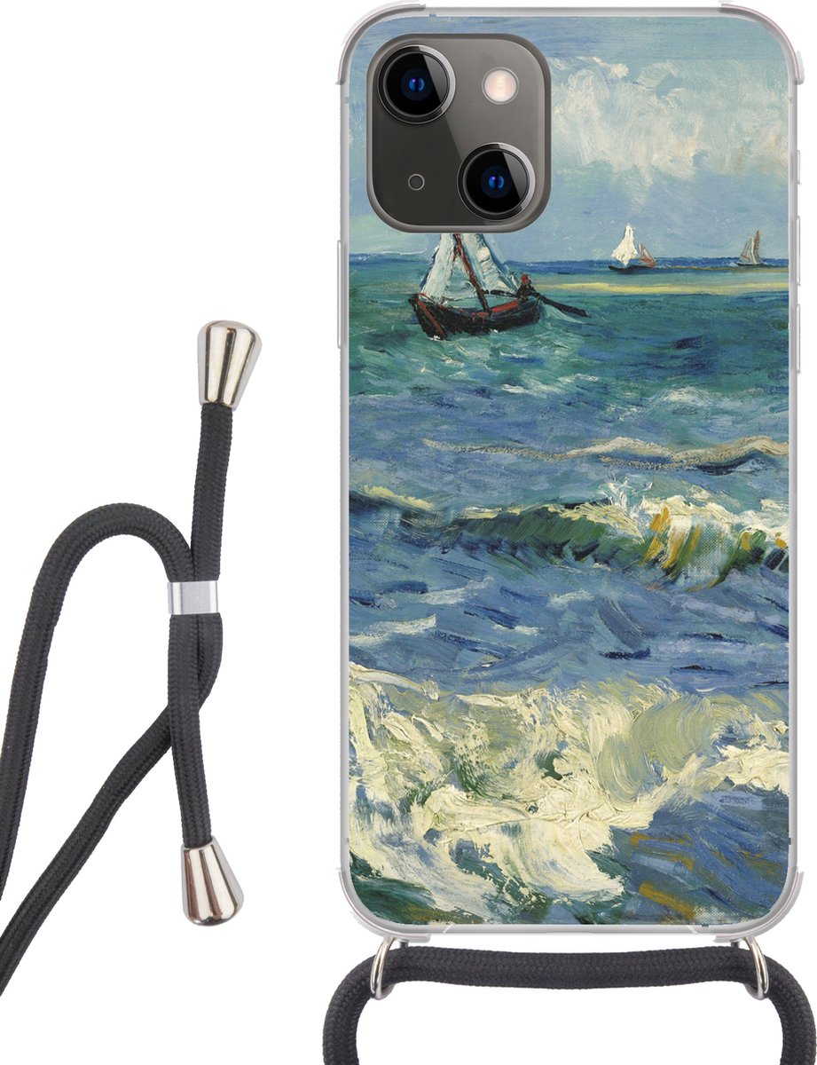 Telefoonhoesje Geschikt voor iPhone 13 - Zeegezicht bij Les Saintes-Maries-de-la-Mer - Vincent van Gogh - Siliconen - Crossbody - Backcover met Koord - Telefoonhoesje met koord - Hoesje met touw Telefoonhoesje