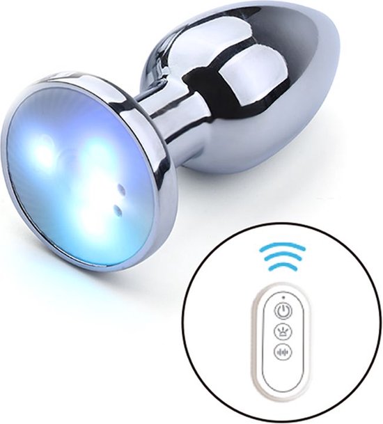 Vibrerende Buttplug met LED lampjes in 3 kleuren - Aluminium - Small