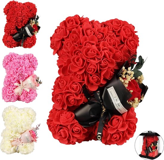 Rozenbeer, bloemenbeer met geschenkdoos, rozenbeer rood, teddybeer van rozen, roze bloemenbeer, cadeaus voor haar, cadeau voor moeders, vrouwen, Valentijnsdag, jubileum, Valentijnsdag, verjaardag,