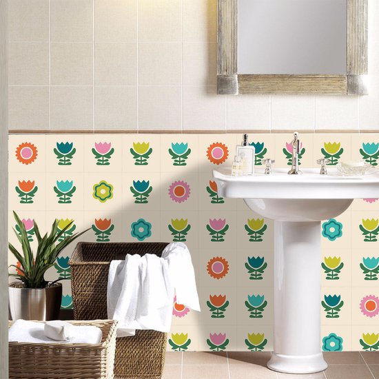 Ulticool Décoration carrelages Autocollant - Fleurs Vintage Rétro - 15x15 cm - 15 pièces Autocollants de Carrelage en Film Adhésif - Stickers Stickers muraux Carrelage Autocollant - Sticktiles - Salle de Bain - Cuisine