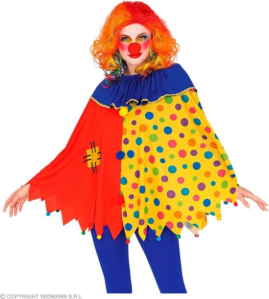 Widmann - Clown & Nar Kostuum - Pi Pa Poncho Clown - Rood, Geel - One Size - Carnavalskleding - Verkleedkleding