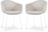 Nolon Nora-Otis Eetkamerstoelen Set van 2 Beige - met Armleuning - Stof - Witte Poten