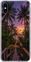 Geschikt voor iPhone Xs hoesje - Zonsondergang - Palmbomen - Strand - Siliconen Telefoonhoesje