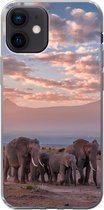 Geschikt voor iPhone 12 hoesje - Olifant - Dieren - Avond - Landschap - Savanne - Siliconen Telefoonhoesje