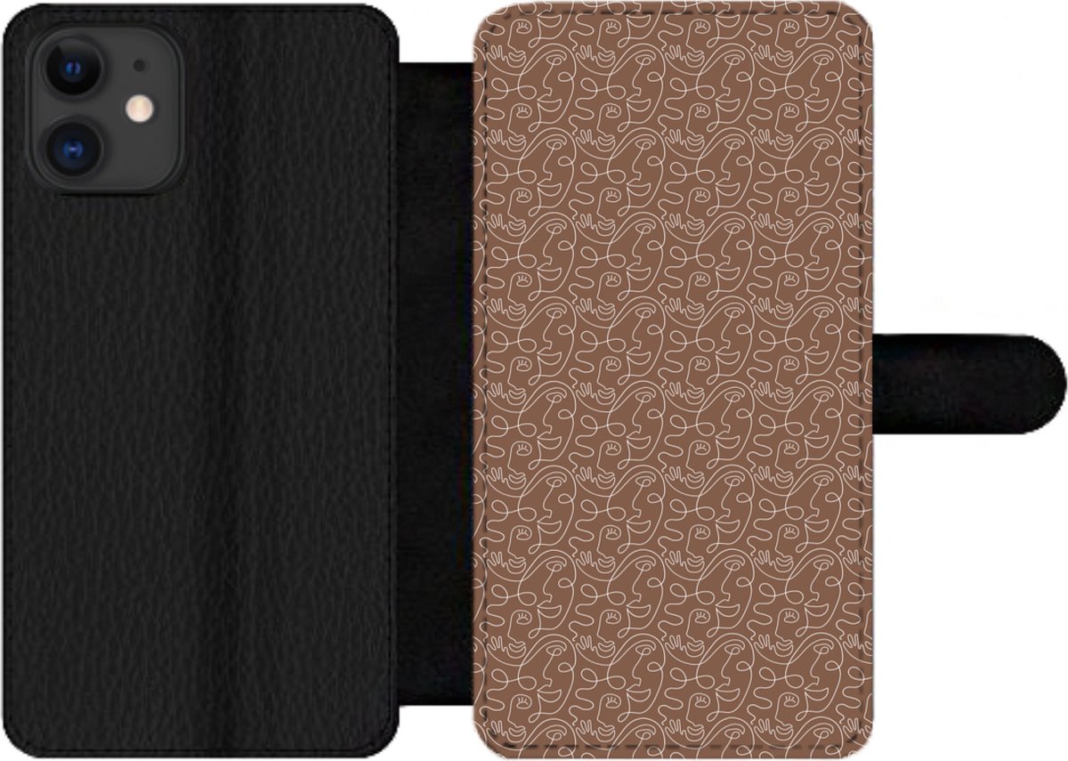 Telefoonhoesje Geschikt voor iPhone 12 Pro Max telefoonhoesje - Gezicht - Patronen - Abstract - Met vakjes - Wallet case met magneetsluiting