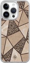 Casimoda® hoesje - Geschikt voor iPhone 14 Pro - Leopard Abstract - 2-in-1 case - Schokbestendig - Luipaardprint - Verhoogde randen - Bruin/beige, Transparant