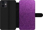 Bookcase Geschikt voor iPhone 12 Mini telefoonhoesje - Glitter - Roze - Design - Abstract - Met vakjes - Wallet case met magneetsluiting