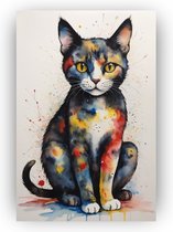 Kat Jackson Pollock stijl - Huisdieren schilderijen - Wanddecoratie kat - Muurdecoratie kinderkamer - Schilderij op canvas - Kunst - 40 x 60 cm 18mm