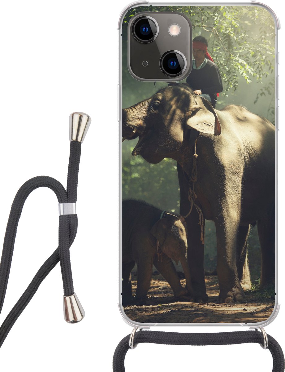 Telefoonhoesje Geschikt voor iPhone 13 - Olifant - Bos - Bomen - Dieren - Trainer - Siliconen - Crossbody - Backcover met Koord - Telefoonhoesje met koord - Hoesje met touw Telefoonhoesje