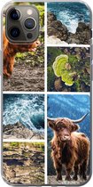 Geschikt voor iPhone 12 Pro Max hoesje - Schotse hooglander - Natuur - Collage - Siliconen Telefoonhoesje