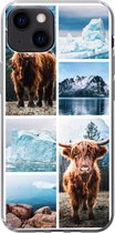 Geschikt voor iPhone 13 mini hoesje - Schotse hooglander - IJs - Collage - Siliconen Telefoonhoesje
