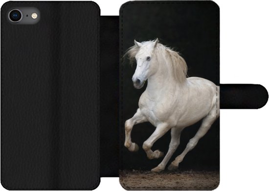 Étui pour téléphone iPhone 7 Bookcase - Paarden - Zwart - Portrait - Avec poches - Étui portefeuille avec fermeture magnétique