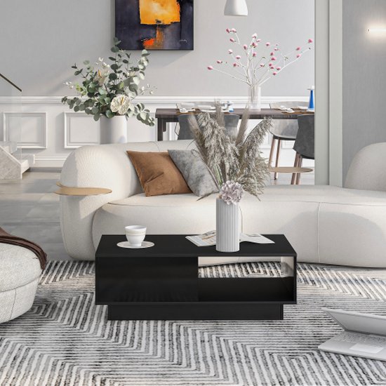 salontafel - rechthoekige banktafel woonkamertafel met LED-licht- 15 kleuren voor theetafel/huishoudelijke decoratie-zwart(95 x 55 x 32 cm)