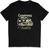 Heren en Dames T Shirt - Kamperen Camping Camper - Zwart - 3XL