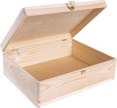 XL Grote houten kist met deksel en slot, 40 x 30 x 14 cm (+/-1 cm), herinneringsbox, babyhouten kist met deksel, ongelakte doos, voor documenten, speelgoed, gereedschap, ruw en onbeleefd