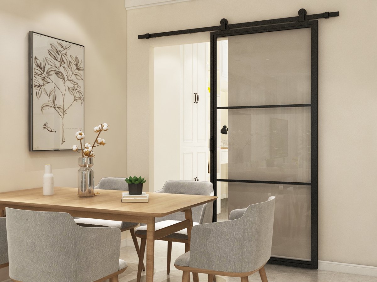 Barnwoodweb Schuifdeur staal en glas 3 vaks helder glas 100x215 - Complete set - Inclusief schuifdeursysteem en deurgreep