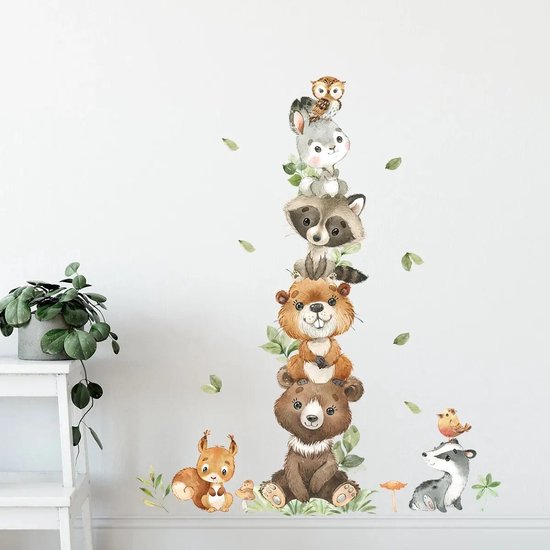 Muursticker Chambre d'enfant - Chambre de bébé - Totem Animaux - Dessin animé - 75x88cm - Garçon - Fille - PVC Translucide - Autocollant