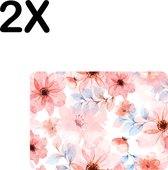 BWK Luxe Placemat - Roze Bloemen in Bloei - Getekend - Set van 2 Placemats - 35x25 cm - 2 mm dik Vinyl - Anti Slip - Afneembaar